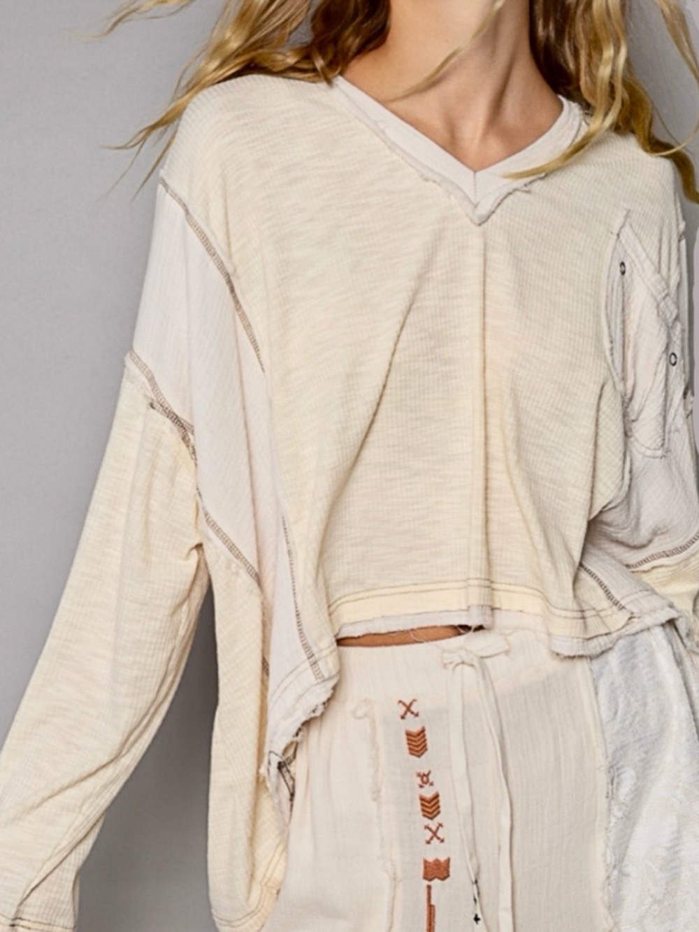 NWT POL Waffle Thermal Buttercream Cropped Top